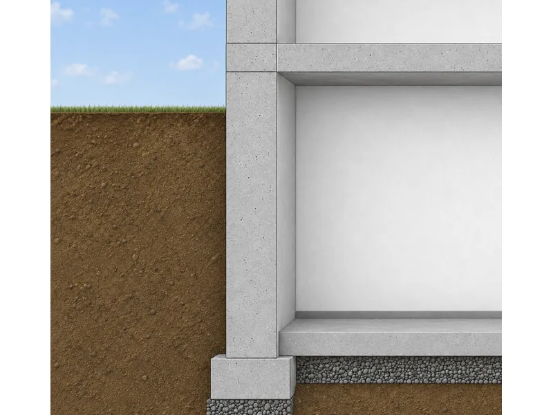 Querschnitt einer Kellerwand mit angrenzendem Erdreich