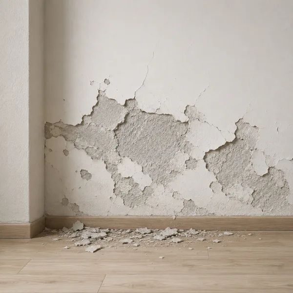 Abplatzender Putz an einer feuchten Wand