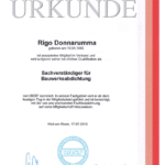 Urkunde Rigo Donnarumma Schadensanalyse feuchte Bauwerke